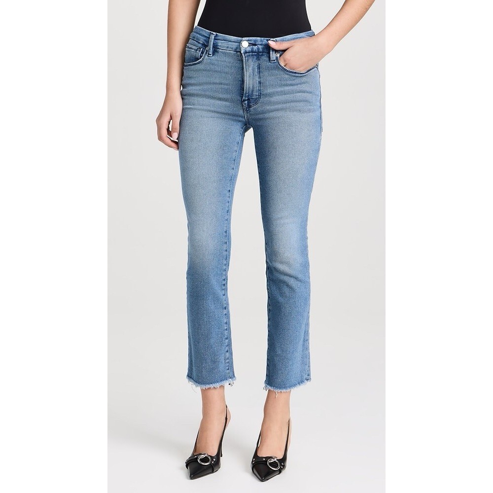 Good American Good Legs Straight Jeans Light Wash Distressed Cutoff Crop Ankle
